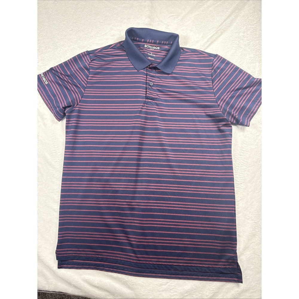 Bonobos Golf Polo Shirt Mens Large Standard Fit Blue Red Performance S/S Striped
